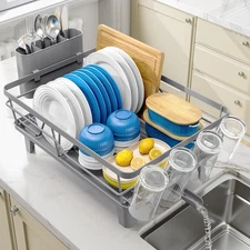 Dish Drying Rack for Kitchen Counter, Sink Dish Rack with Drainboard, Large Dish