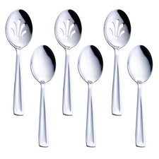 Stainless Steel Serving Set, 3 Large Spoons and 3 Slotted Spoons, 9.5-inch Ca...