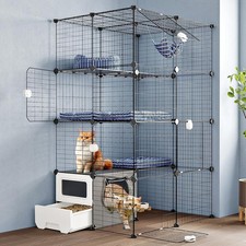 Detachable wire mesh pet playpen for 1 2 indoor cats for daily activity