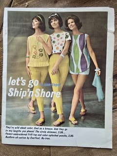 1962 Women's Ship N Shore Clothing Ban Care Cotton Everfast vintage Ad AS IS