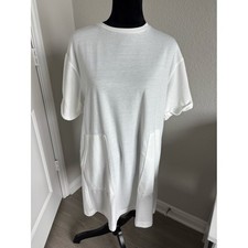 Zara White Oversized T Shirt Dress with Pockets Size Medium