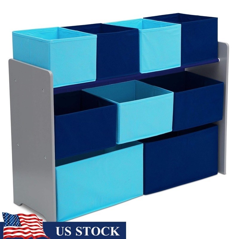 Kids Storage Organizer Bins Wood Fabric Toy Shelf Furniture Childrens Playroom