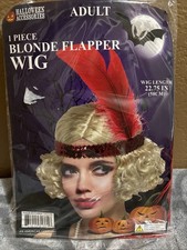 Adult Women's Curly Blonde Flapper Wig w/ Red Sequin Headband/Feather 1920 Jazz
