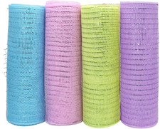 4 Rolls Memorial Day Deco Mesh Ribbon, Wreath Making Poly Burlap Ribbon 10In X 3