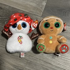 Ty Christmas Beanie Boo 6" Nutmeg Gingerbread & Brrrnie Snowman 2024 NWT