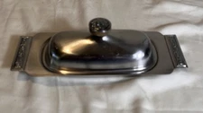 International Decorator 18-8 Stainless Set Vintage Covered Butter Dish
