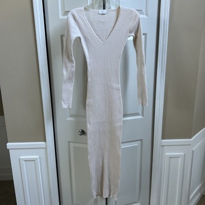 Meshki Classic Off White Long Sleeve Rib Knit Maxi Dress S EUC Price!