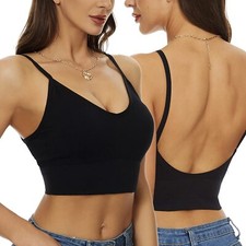 Women Bralette Low Back Bra Wirefree Padded Sport Longline Backless Top