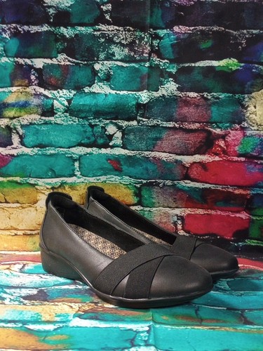 Women's Revere Seoul Slip On Ballet Wedge Pump- Onyx Black, US 6 W - Picture 5 of 12