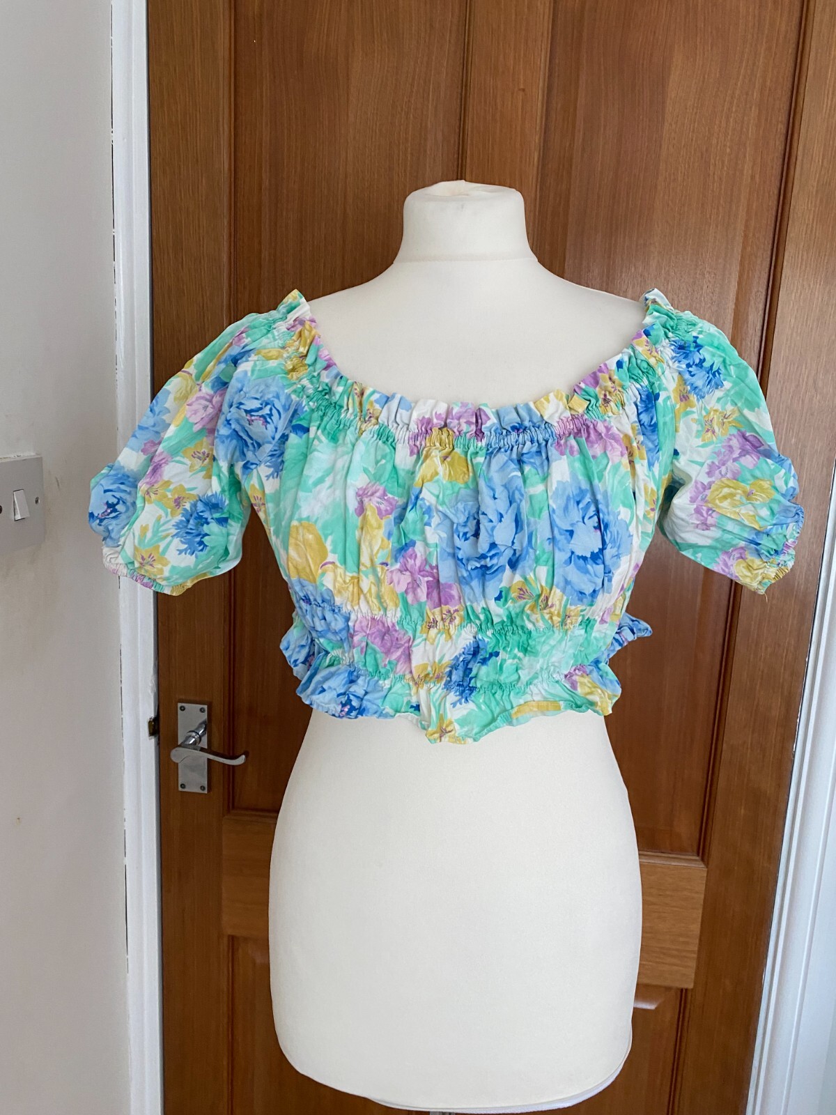 Zara Floral Crop Top  Blouse   Off the Shoulder SIZE S UK 8