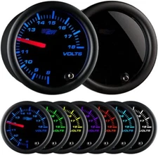 GlowShift Tinted 7 Color Volt Voltmeter Gauge - Voltage Range 8-18 Volts - Black