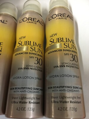 LOT OF 3 - L'Oreal Sublime Sun Hydra Lotion Spray SPF 30, 4.2 Ounce NEW