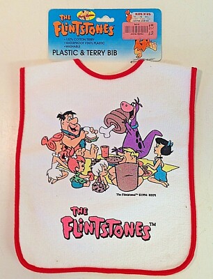 Vintage 1994 Kids R Us The Flintstones Plastic and Terry Bib w/Packaging Picnic