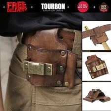 TOURBON Leather Tool Belt Pouch Hammer Tape Measure Pencil Holder 3-in-1 Pocket