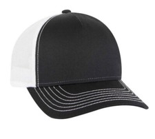 BLACK WHITE 5 PANEL MESH BACK TRUCKER HAT CAP SNAPBACK CURVED ADULT LOW PROFILE