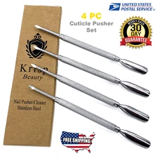 4 PC NAIL CARE TOOLS SET CUTICLE PUSHER CLEANER REMOVER STAINLESS STEEL BY KRISP