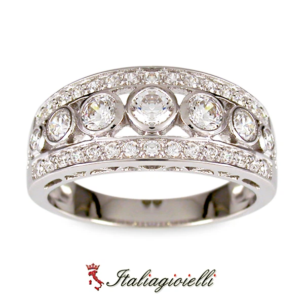 Splendente Anello a Fascia Brillante in Argento 925 Rodiato Oro Bianco - Immagine 3 di 4