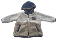DKNY Kids Hoodie 12m Zip Up Logo Beige Blue Teddy Winter Warm Sweater Unisex