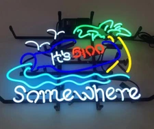 It's 5:00 Somewhere Beer Neon Sign Beer Bar Pub Man Cave Wall Decor DK 24"x20"
