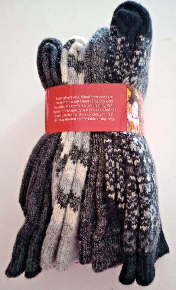 MUJER BURLINGTON NEGRO Y GRIS MEZCLA LANA CALCETINES 4 PR MED FIT 4-10 NUEVO CON ETIQUETAS Foto 4 de 4