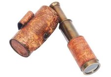 Brass Brow Antique Telescope Nautical Pirate Spyglass Scope 6 inch Leather Case.