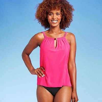 Women's UPF 50 High Neck Keyhole Tankini Top - Aqua Green