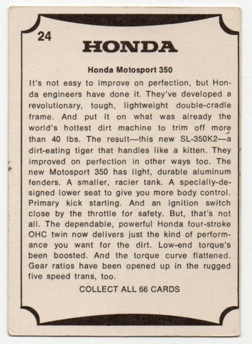 Scanlens Choppers & Hot Bikes 1974 (24) Honda 350 - Imagen 2 de 2