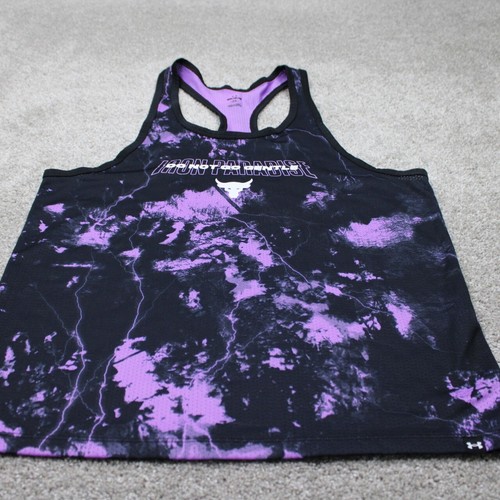 Under Armour Project Rock Tank Top Mens Medium Black/Purple Mesh Printed Workout - Picture 2 of 14