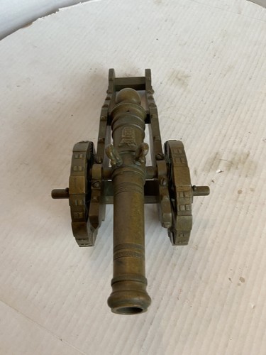 Vintage dekorative schwere massive Messingkanone 12" lang mit funktionierenden Rädern guter Zustand - Bild 5 von 15