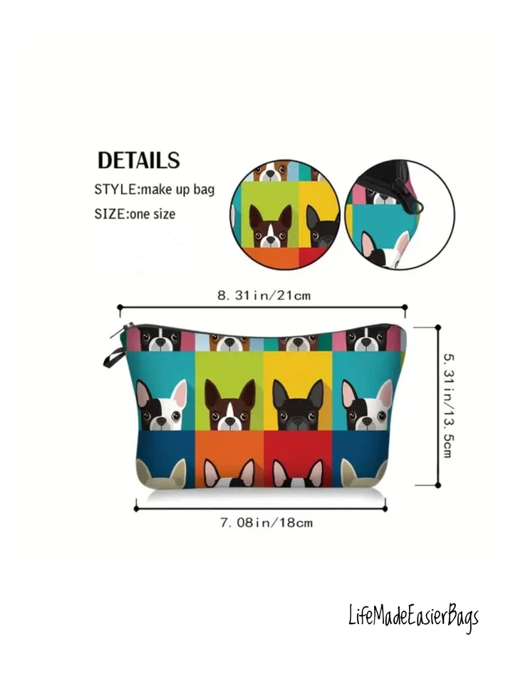 Bulldog Francés Novedad Bolsa de Cosméticos Artículos de Aseo Maquillaje Bolsa Cremallera Organizador Divertido Regalo Foto 3 de 4