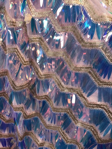 PINK UNICORN CHEVRON EMBROIDERY WITH LONG SEQUINS ON A MESH-SOLD BY THE YARD. - Picture 2 of 7