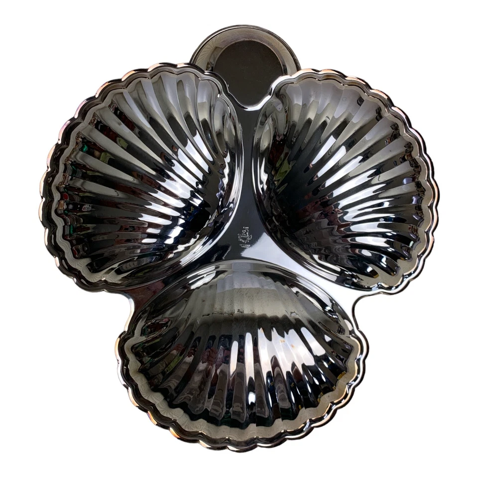 Vassoio da portata vintage argento conchiglia tazza immersione betulle piatto reggenza conchiglia pesce formale - Immagine 3 di 4