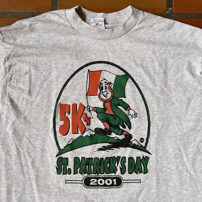 Vintage Fruit Of The Loom Men s XL Heather Gray Tee St. Patrick s Day 5k 2001