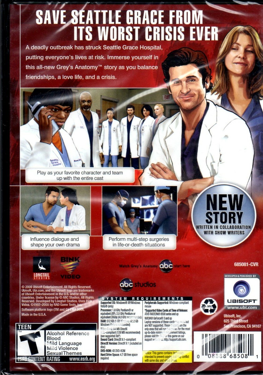GREY'S ANATOMY The VIDEO GAME by Ubisoft 2009 PC Game DVD