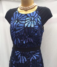 New Lipsy Vip Size 8 Navy Blue All Over Sequin Knee Dress Length Wedding £130