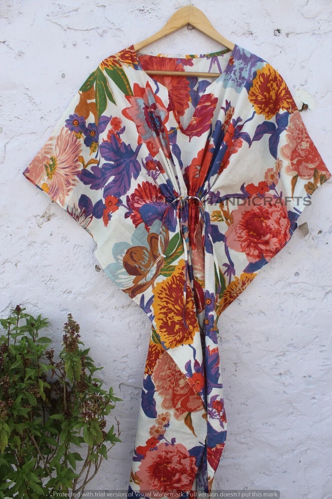 Indian Woman Ethnic Sleepwear Floral Print Gown White Maxi Hippie