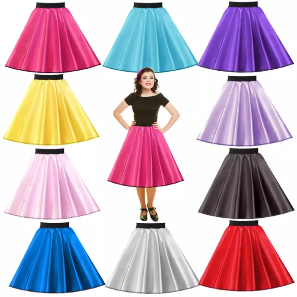 GIRLS 50s Skirt Costume 21 Inch SATIN Rock n Roll HAIRSPRAY Grease Fancy  dress