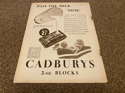 FTWB14 MAGAZIN WERBUNG 11X8 CADBURYS 2, OZ BLOCK MILCHSCHOKOLADE