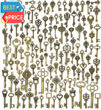 125 PCS Vintage Skeleton Key Set Charms, Mixed Antique Style Bronze Brass for P