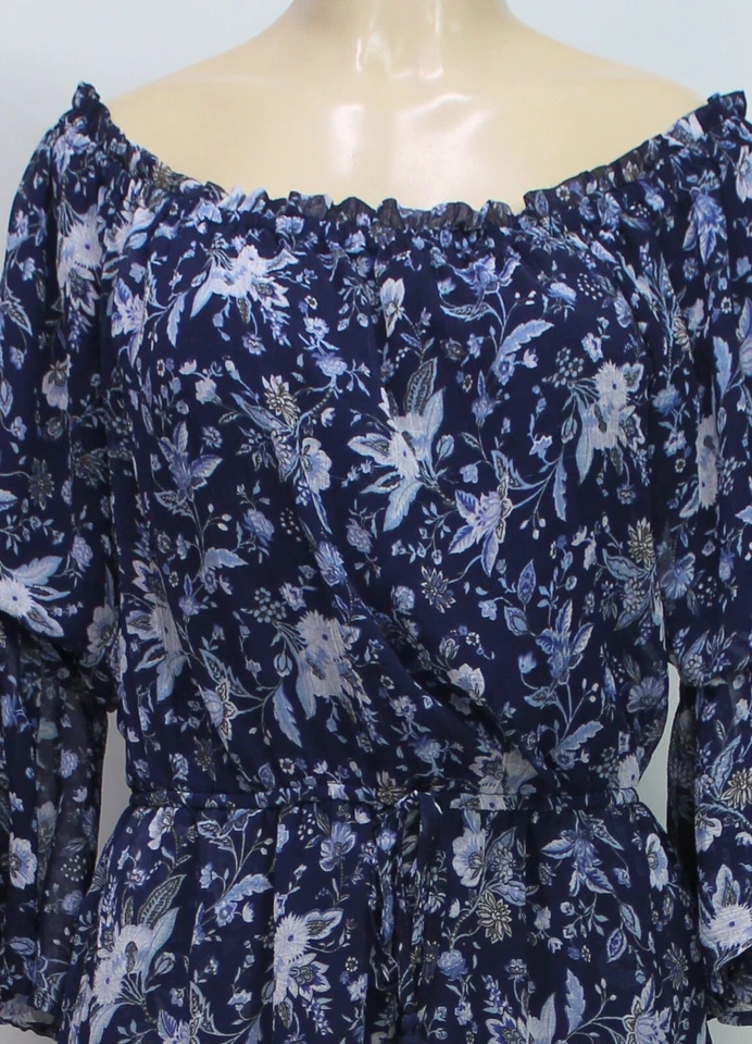 Mameluco para mujer American Eagle Outfitters con volantes manga 3/4 floral azul talla L Foto 3 de 4