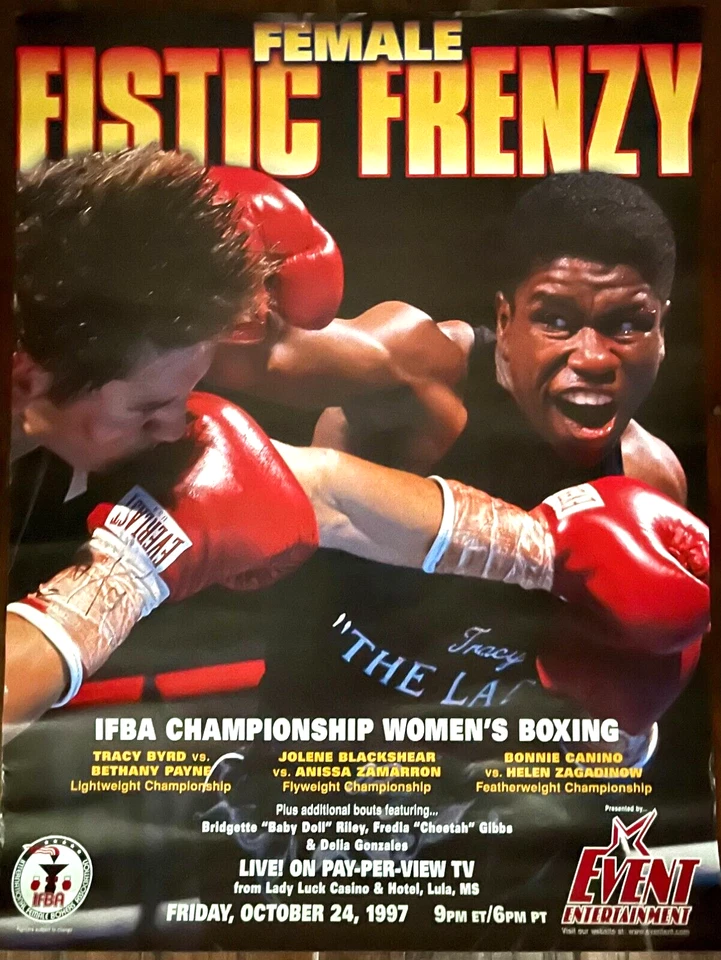 RARO ORIGINAL VINTAGE ORIGINAL 1997 FISTIC VS. PÓSTER DE LUCHA DE BOXEO FRENESÍ FEMENINO Foto 4 de 4