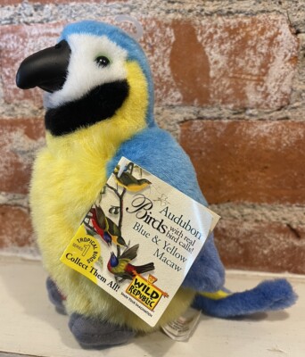 NWT HTF Wild Republic Audubon K&M Blue Yellow McCaw WORKING Plush Bird 79382