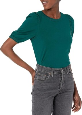 Amazon Essentials Women's Classic-Fit Puff Short-Sleeve Crewneck T-Shirt Small