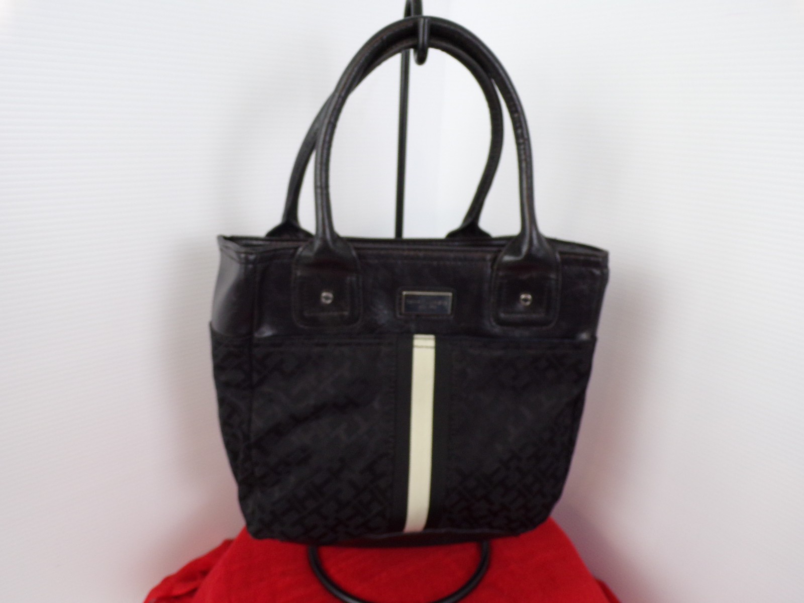 Purse TOMMY HILFIGER Black Faux Leather Handbag Vtg