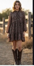 American Eagle Floral Tiered Babydoll Dress Cottagecore/Country Burgundy Med New