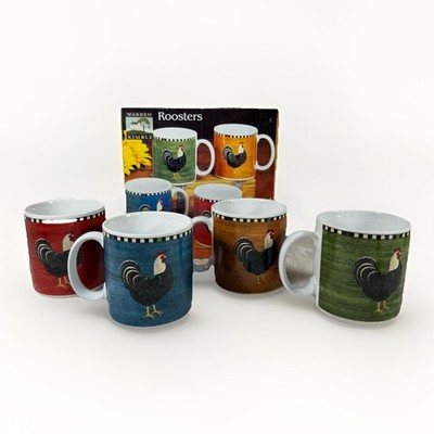 VTG Warren Kimble Rooster Mug Set of 4 1999 Sakura Farmhouse
