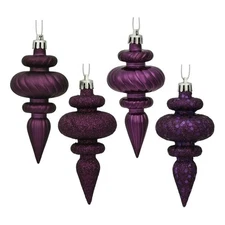 Vickerman 4" 4-finish Finial Christmas Ornaments in Plum Purple (Set of 8)