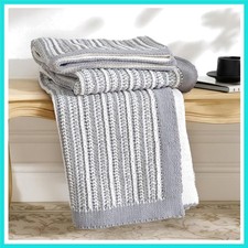 Coperta a Righe in Maglia per Divano, Doppia Faccia Morbida Ciniglia Decorativa Bla...