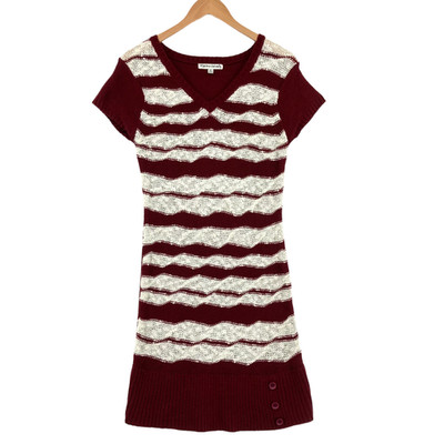 Made For Me To Look Amazing Women Maroon & White Cap Sleeve Sweater Dress Sz XL