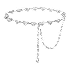 Western Metal Concho Chain Belt, Chain Waist Belts, Silver Pearl Heart